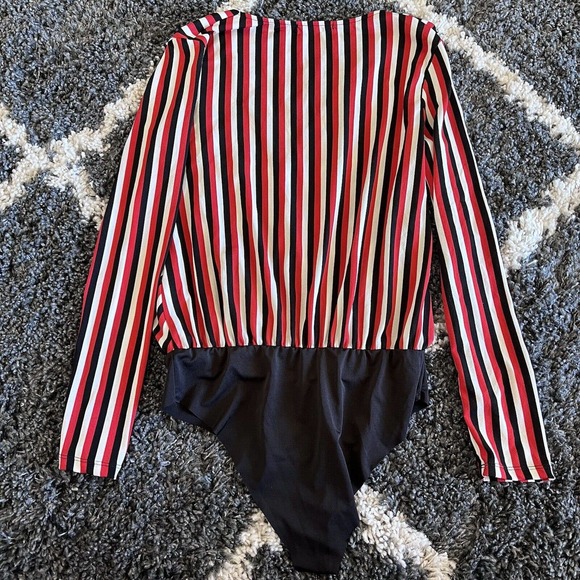 Bershka Striped Long Sleeve Surplice Neck Bodysuit Medium - Picture 5 of 7